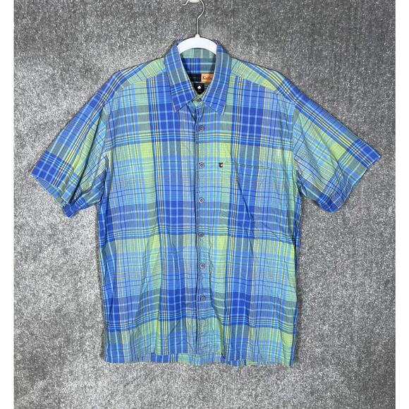 Karbon Shirt Mens US Size XL Blue Green Plaid Cotton Button Up Short‎ Sleeve - Picture 1 of 6